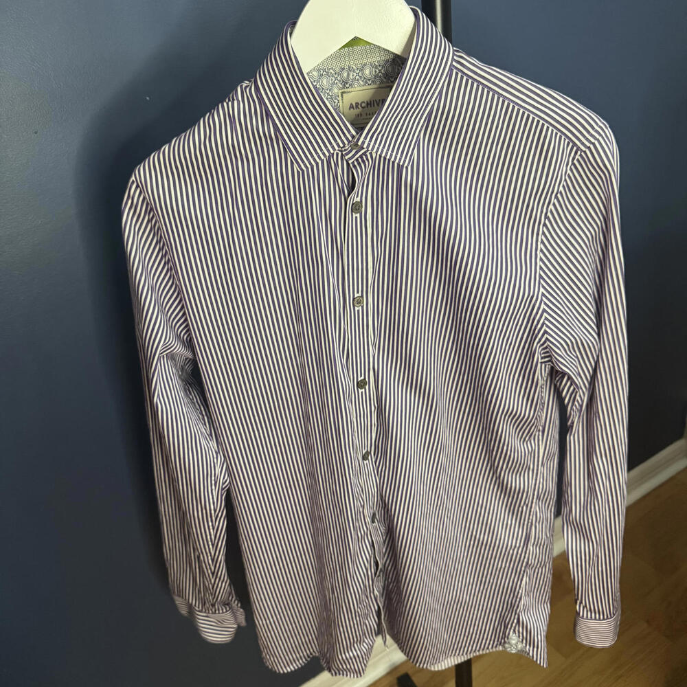 Ted Baker Archive London Purple Stripe Dress Shirt 15 Slim Fit Cotton